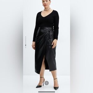 Mango Draped leather-effect midi-skirt plus size 1XL